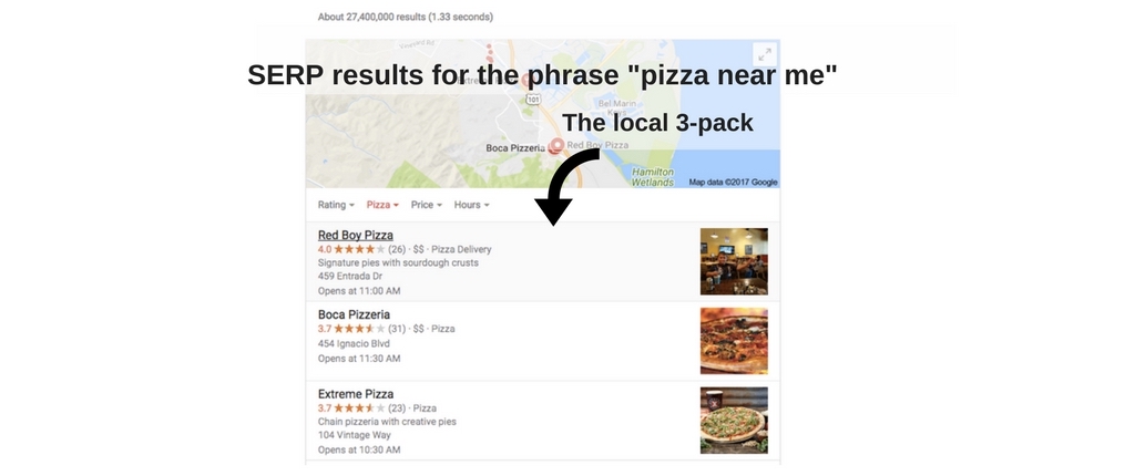 Local SEO search example: Pizza near me